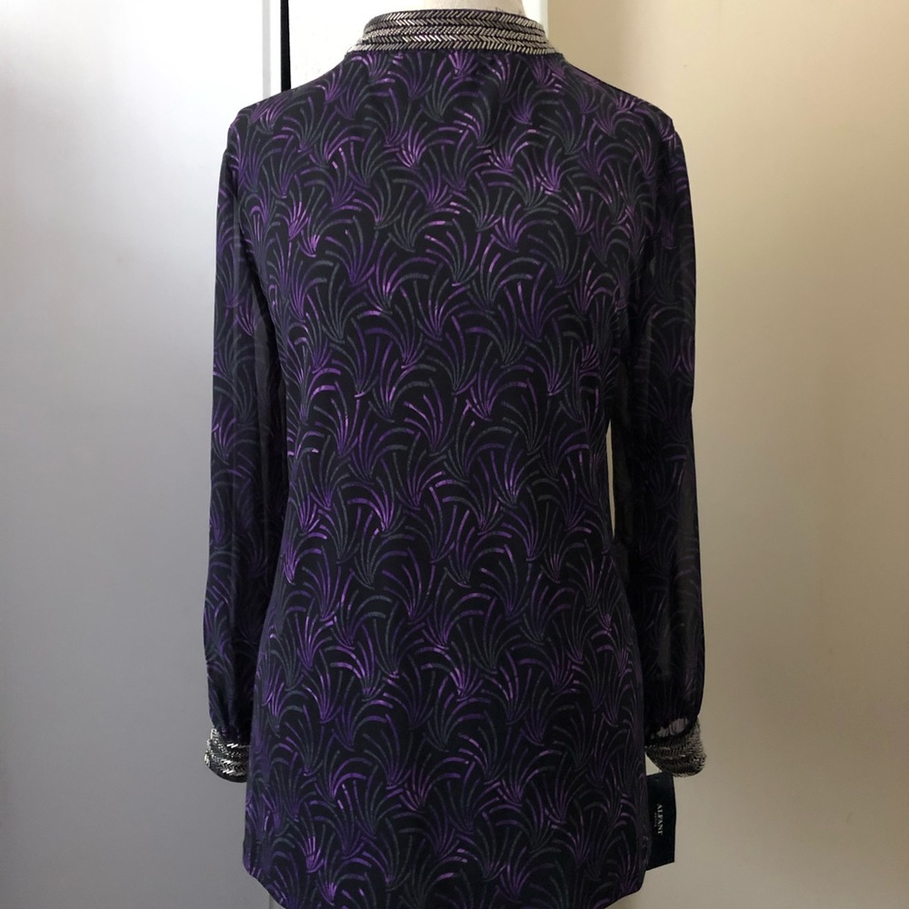 Alfani Petite Beaded Fan Print Blouse